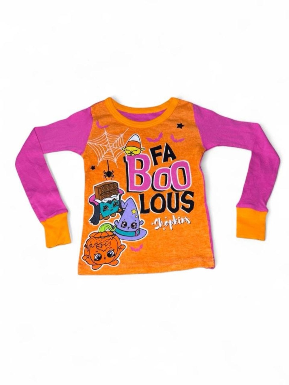Shopkins Orange & Pink 'Fa Boo Lous' Halloween Long Sleeve PJ Top Size 4